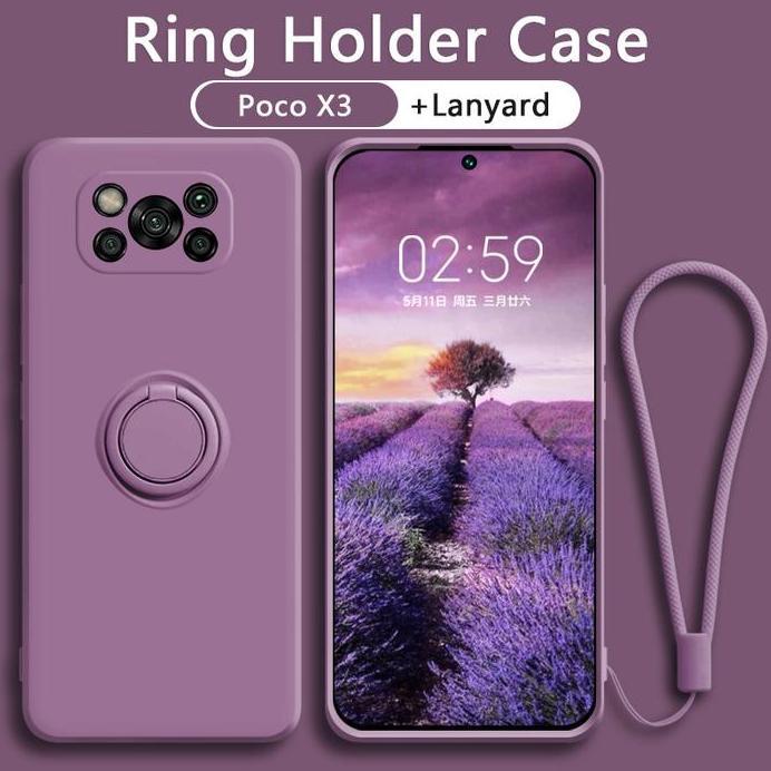 case   untuk Xiaomi untuk Poco X3 NFC / PRO Case Ring Holder Liquid Silikon Lanyard Soft