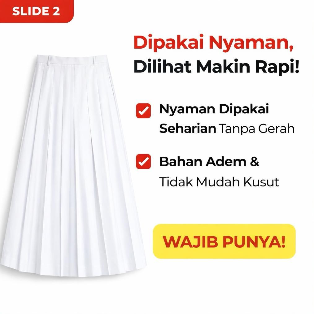 ROK RAMPEL PUTIH Rok Sekolah Plisket Premium