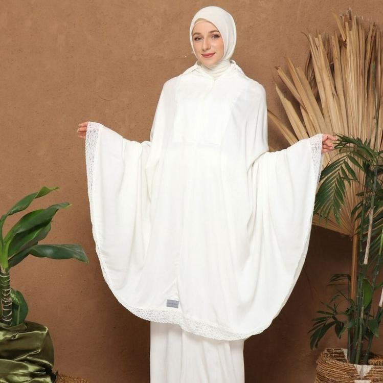 Nakajima - Mukena White Cala Lily | Daily, Umroh, Haji Prayer Set | Katun Rayon Twill | 2In1 Resleti