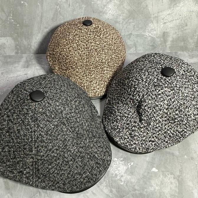 Flat Cap Pria Dewasa Motif Abstrak| Newsboy Hat Premium Bahan Wool | Topi Baret Patino Abu Hitam