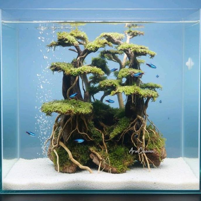 hiasan aquarium pohon bonsai hardscape jungle untuk aquascape moss Asli