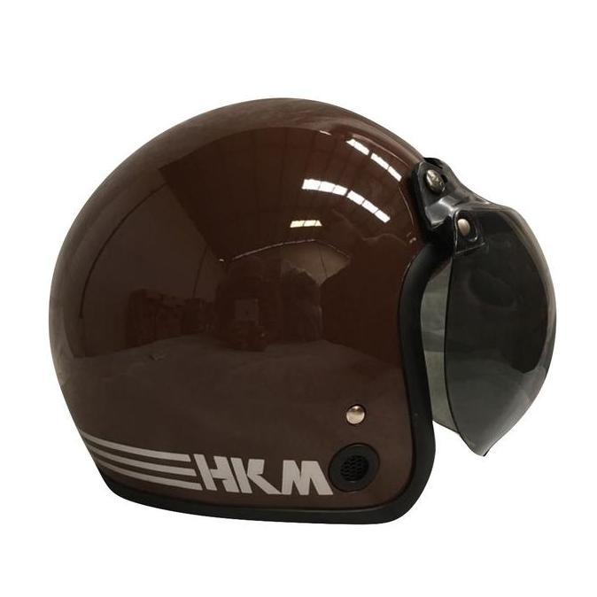 Helm Bogo Merk HKM. Helm Retro HKM Line Brown (free Kaca Helm)