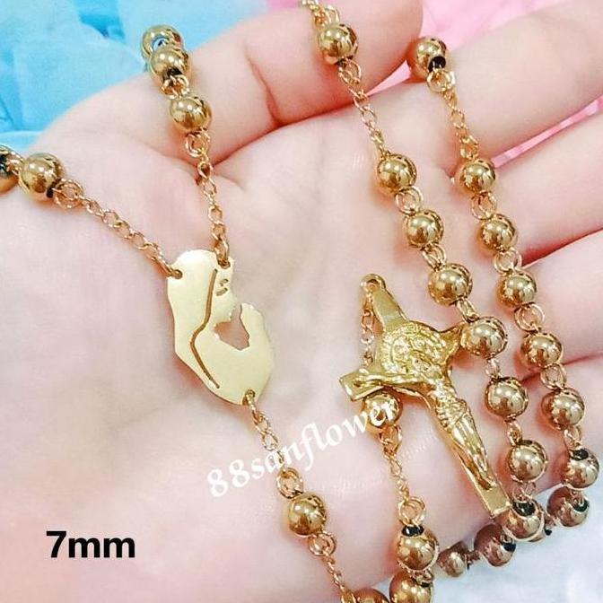 TERLARIS ROSARIO TITANIUM GOLD SILVER Kalung Rosario Bunda Maria St Benedict Katolik Medali Wasiat R