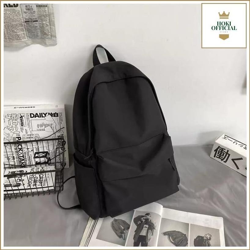 NEW PROMO [COD] Ransel Polos Wanita Pria Tas Sekolah Warna Hitam Polos Tas Sekolah SMA SMP