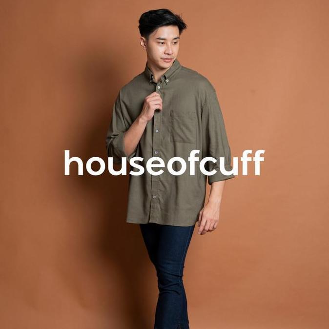 Big Size Houseofcuff Kemeja Pria Oversize Linen Unisex Hijau Army Terbaru 
