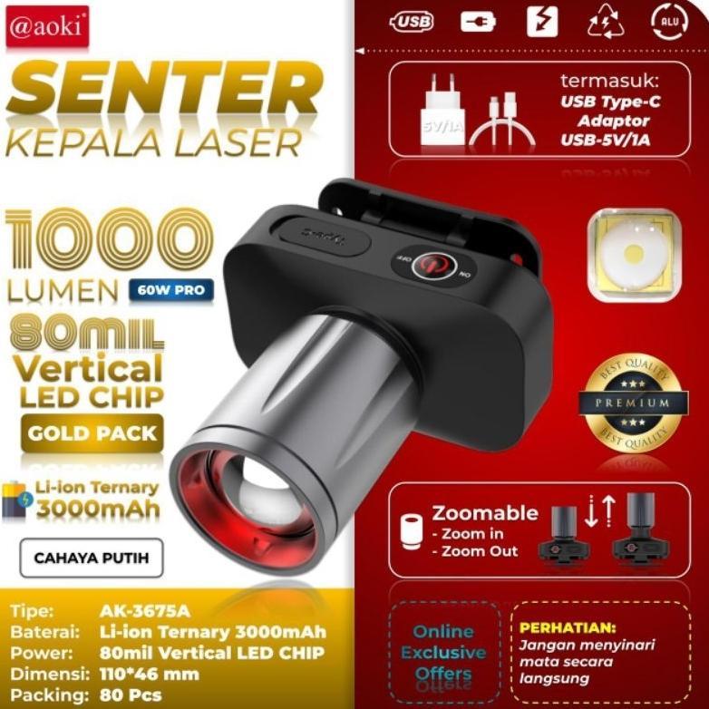 STARPEDIA AOKI SENTER KEPALA LED ZOOM AK-3685A & AK-3686K 60W / CAHAYA SUPER TERANG / JARAK JAUH LAS