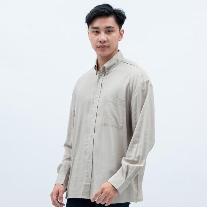 Big Size Houseofcuff Kemeja Pria Oversize Linen Unisex Abu Muda Terbaru 