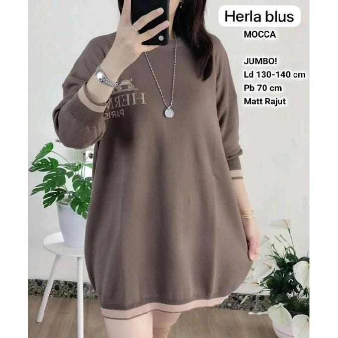 PALING LARIS HERLA BLUS BLOUSE JUMBO WANITA LD 130-150 SIZE XXXL RAJUT PREMIUM MOTIF TERBARU PAKAIAN