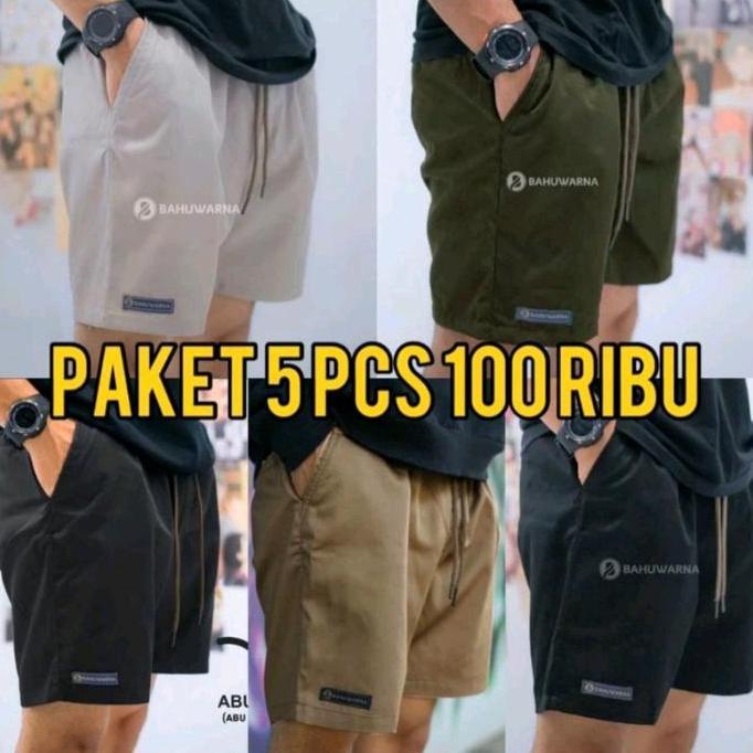 JUAL 100 RIBU DAPAT 5PCS Celana Santai Pendek Pria Boardshort Katun Nyaman Fit Boxer Hitam JUAL