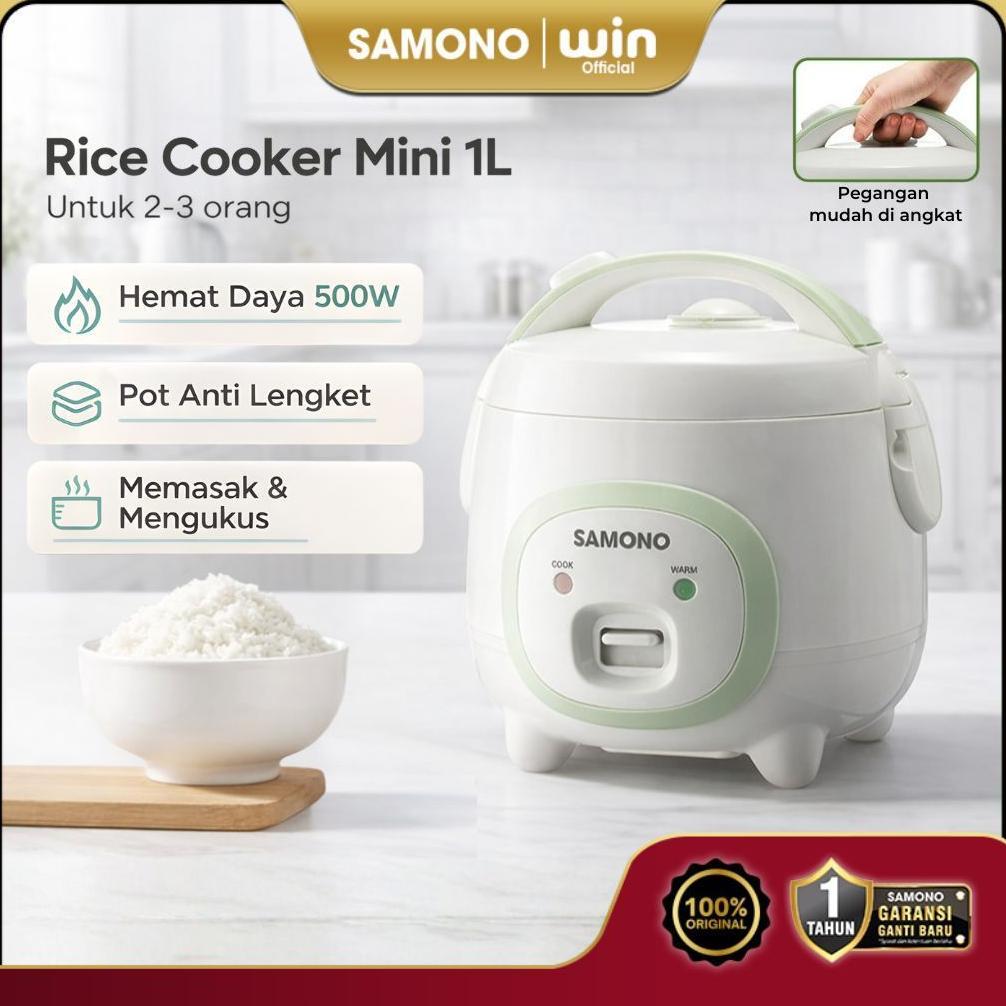 CUCI GUDANG SAMONO Rice Cooker Non Stick 3 Orang Mini Magicom 1L Low Watt Penanak Nasi Anti Lengket 
