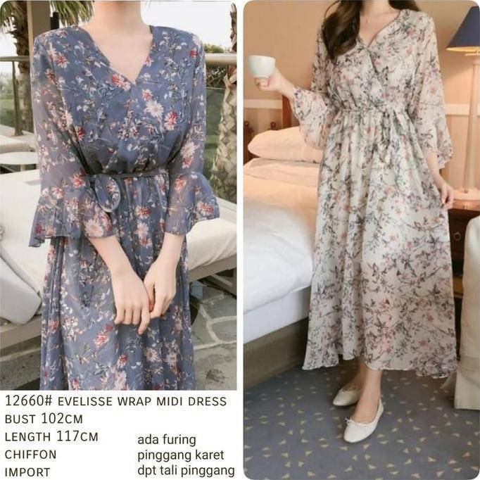 KHUSUS KAMU PRODUK Dress EVELISSE wrap midi premium import TM 12660 original Three M kasual baju wan