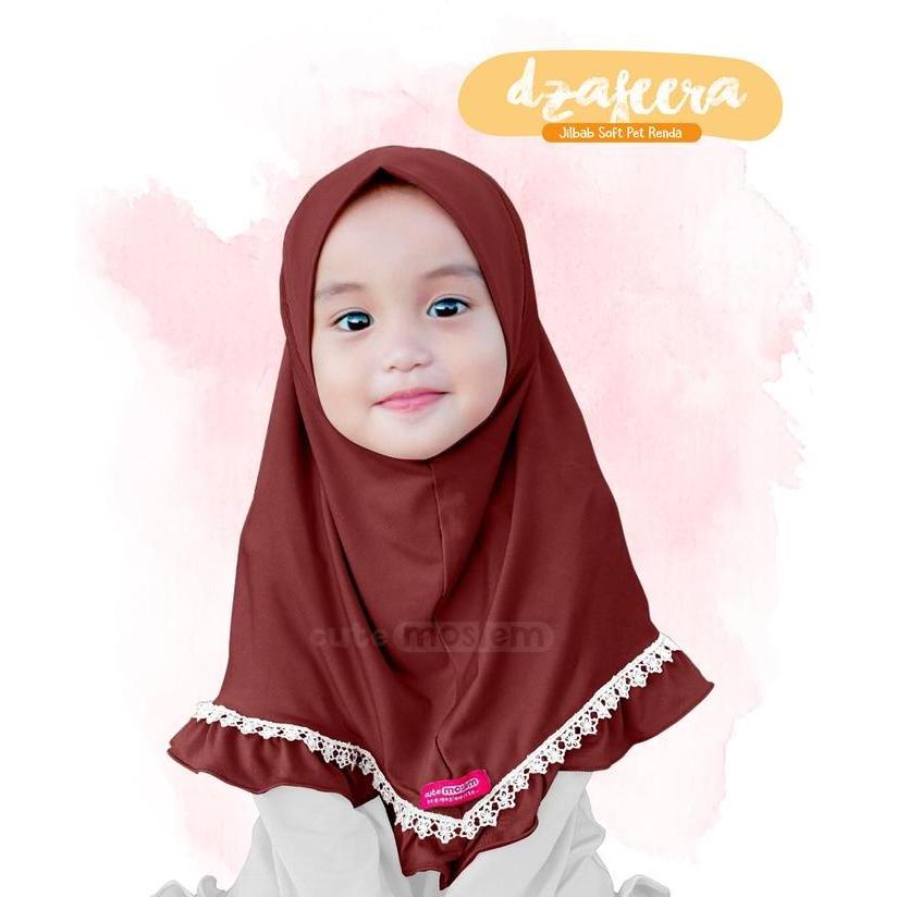DEAL TERBAIK - Dzafeera Jilbab Cutemoslem Dzafeera Jilbab Jersey Anak L Bahan Premium Soft Pet Renda