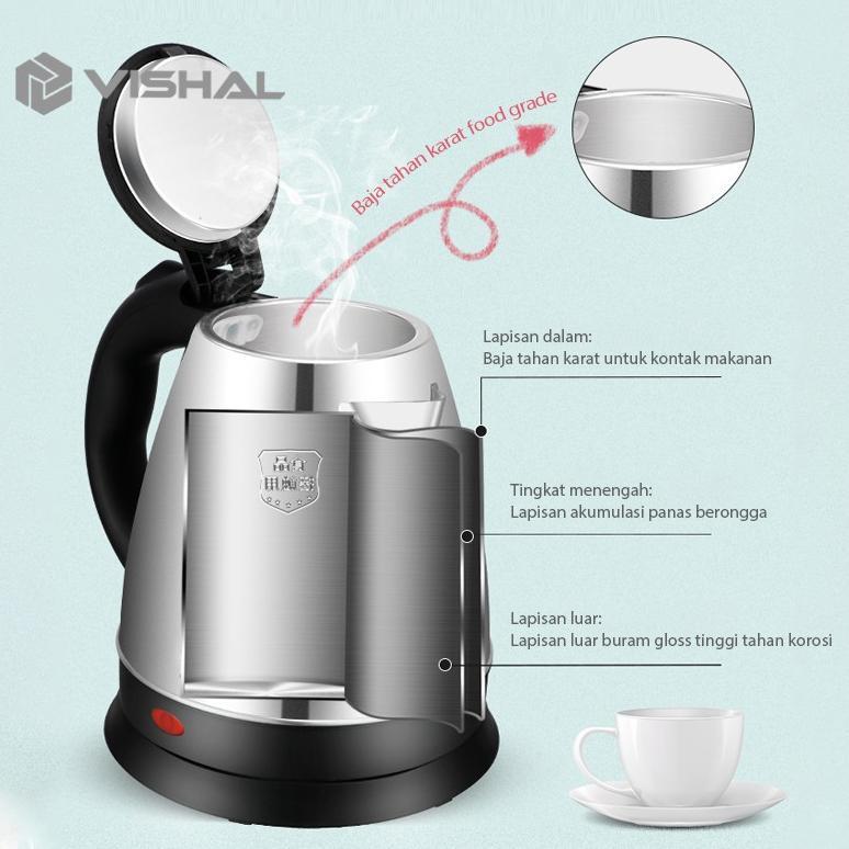 BEST SALE VISHAL Teko listrik  Pemanas Air /Kettle Electric Stainless Pembuat Kopi Teh VS-1801