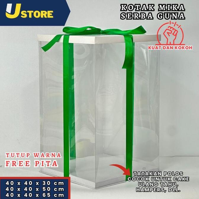 CAKE BOX MIKA DUS KUE KOTAK KUE 40X40 CM BOX JUMBO KOTAK HANTARAN KOTAK KADO TUTUP WARNA DAN TRANSPA