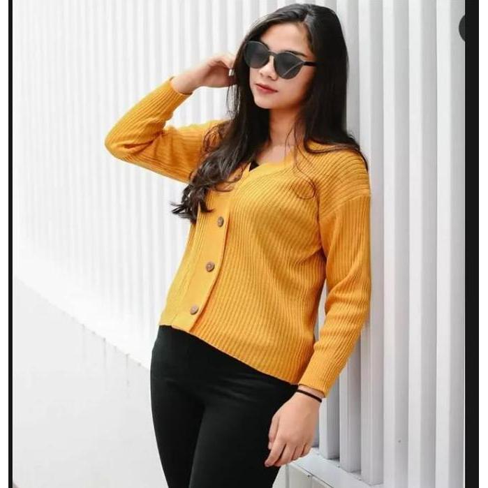 BELI Cardigan Crop Willy Cardy Knit Rajut Kardigan Wanita Kerah Nyaman Atasan Panjang Santai Outer T