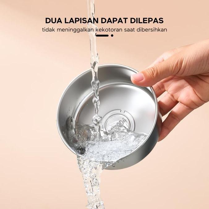 Posizioni- Ecentio Set Kotak Makan Bento & Mangkuk Stainless 304 Lunch Box 3 Sekat Kotak Bulat Anti 