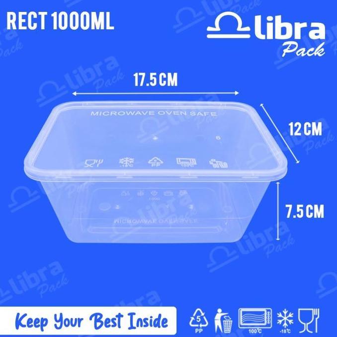 500 PCS - THINWALL RECTANGLE 1000ML BOX NASI KOTAK TEMPAT MAKAN PLASTIK THINWALL *