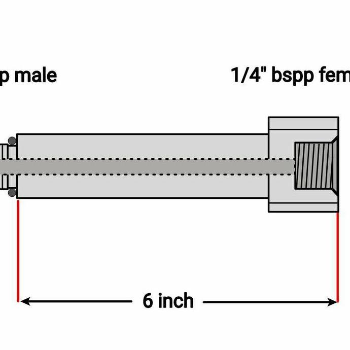 Adapter 1/4" BSPP Male x 1/4" BSPP Female Long 6"