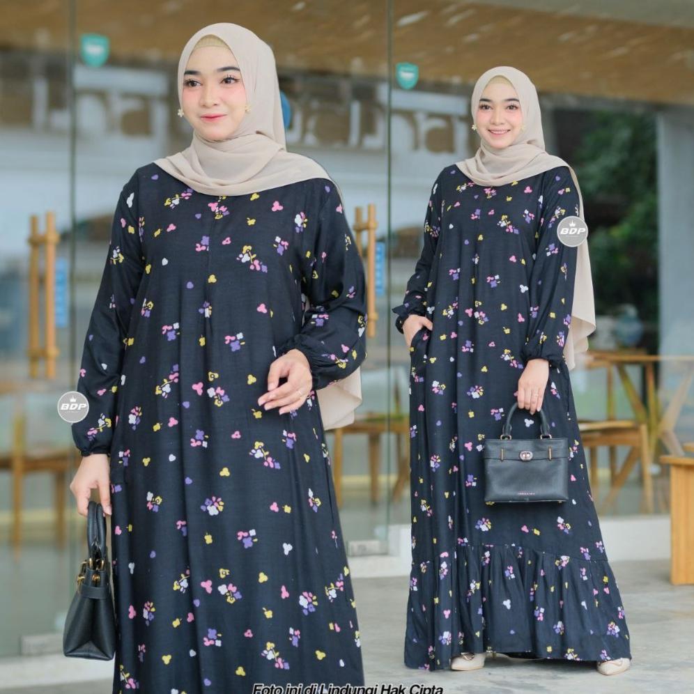 Gamis Wanita Panjang Kekinian Rayon Premium Busui Resleting Depan Gamis Kekinian Lengan Panjang Gami