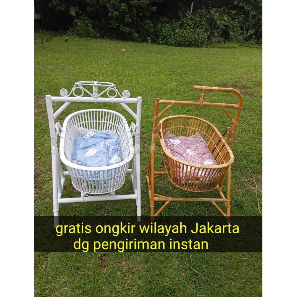 Ayunan Bayi Rotan Premium Dengan Kasur Dan Guling