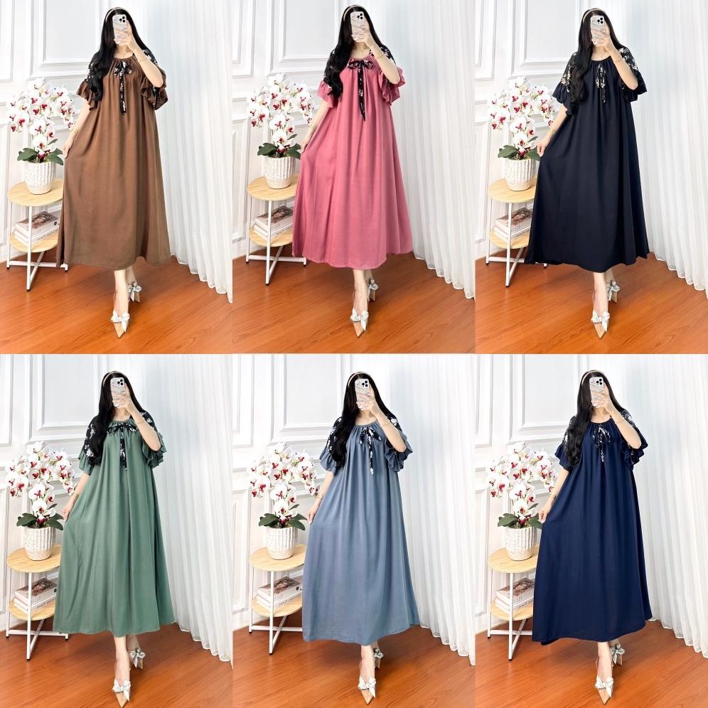 Homedress Daster Fuji Panjang Rayon premium Long Dress Wanita Kekinian Bumil Karet Kerut Dada Daster