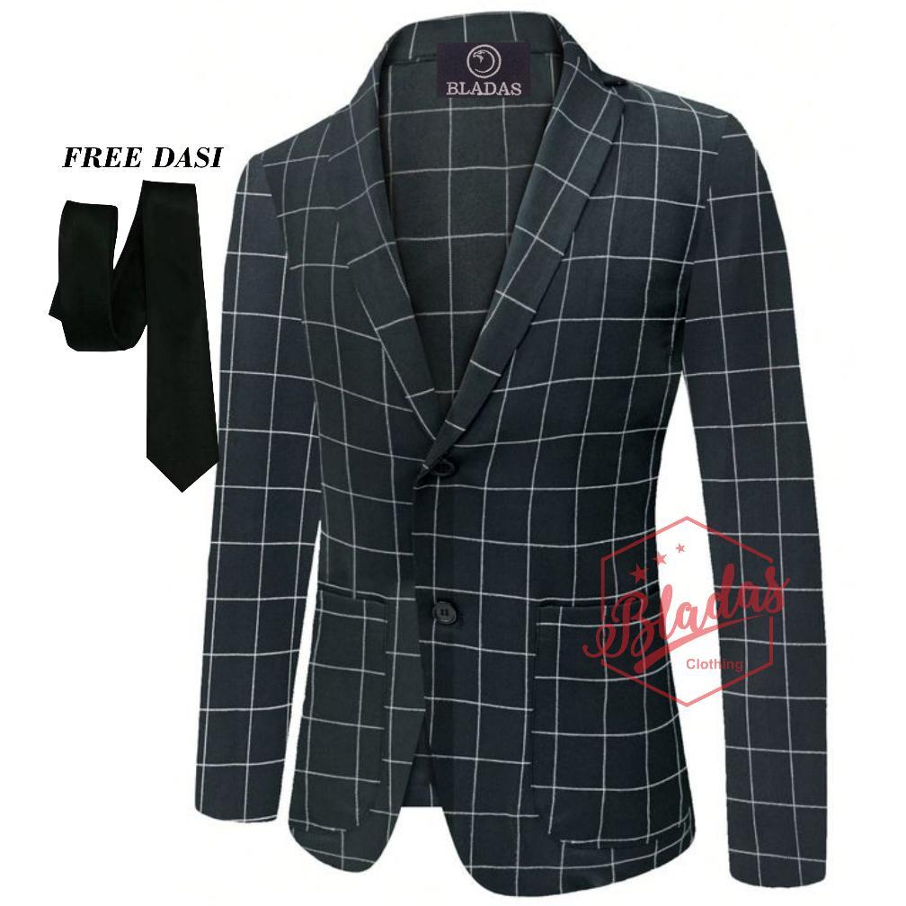 Original Jas Blazer Kotak Kotak Pria Blazer Tartan Slimfit Original