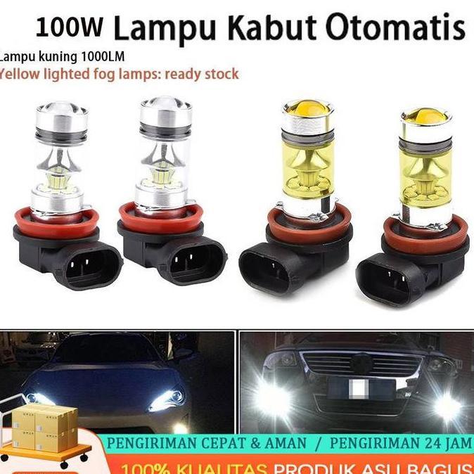 SPLENDENS 2pcs Mobil Led Lampu Kabut Led H11 H8 4300K 100W 1500LM Super Terang Warna Kuning PUITH La