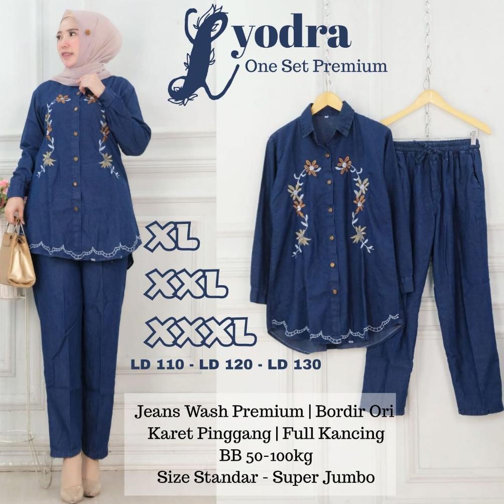 Teratai Lyodra Set Jeans Pakaian Wanita Kekinian Ada Ukuran Jumbo Oneset Dewasa Perempuan Setcel Pen