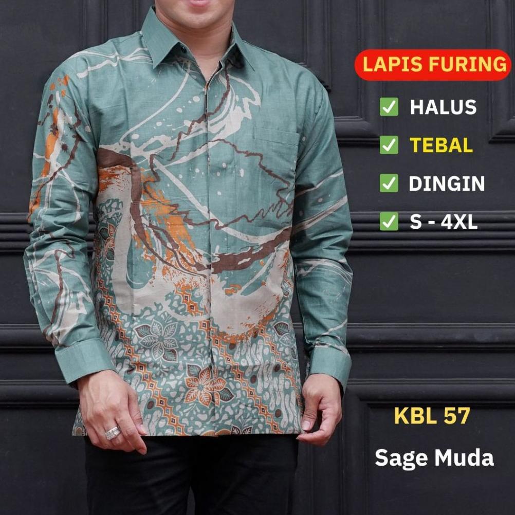 Termurah  Batik Pria Lengan Panjang Lapis Furing Batik Ambari Standar Dan Jumbo S - 4Xl Warna Sage M