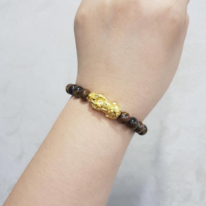 Gelang Tangan Emas Pixiu Tali Batu Manau