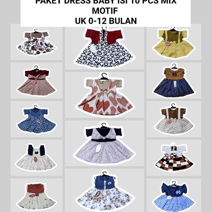 Isi 10 Pcs Paket Usaha Dress Baby Baju Anak Perempuan Uk 0-12 Bulan  Bayi Perempuan Cewek Terlaris