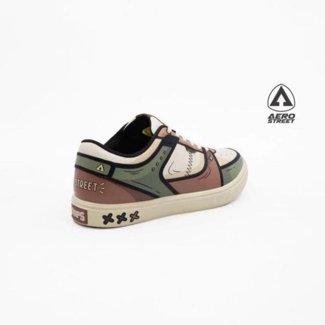 Sepatu Sneakers Aerostreet 2D Hoops Low Krem Forest Series Coklat Army 100% Original