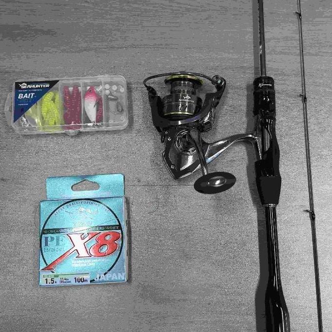 SEAHUNTER Joran Pancing 1 Set : Spinning Joran+Reel+PE X8 150M Senar + Lure set box 26pcs murah Comb