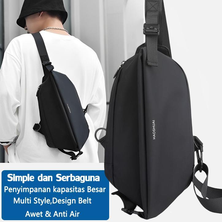 Hhland Tas Selempang Pria Keren Slinbag Cowok Hitam Casual Tas Slempang Cowok Tas Sandang Tahan Air 