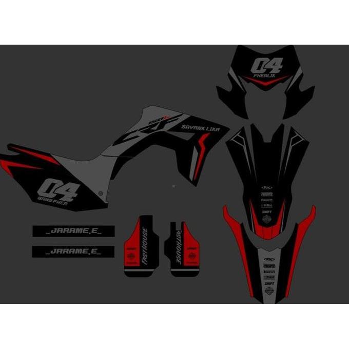 Decal Honda CRF 150L MOTIF CUSTOM SUPERMOTO HITAM LIST ABU MERAH I2