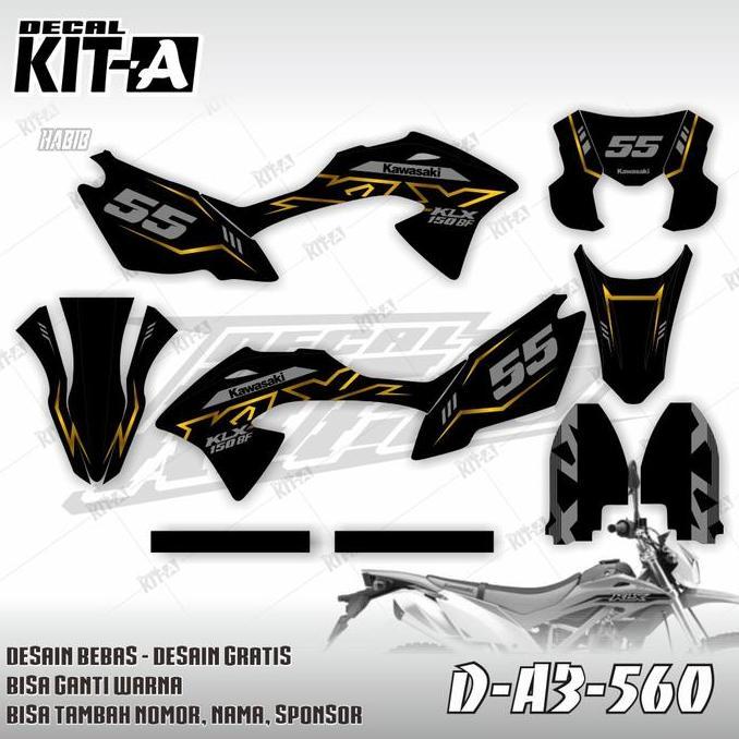 Stiker decal motor klx 150 bf terbaru Stiker decal motor klx 150 bf terbaru WARNA HITAM LIST GOLD KE