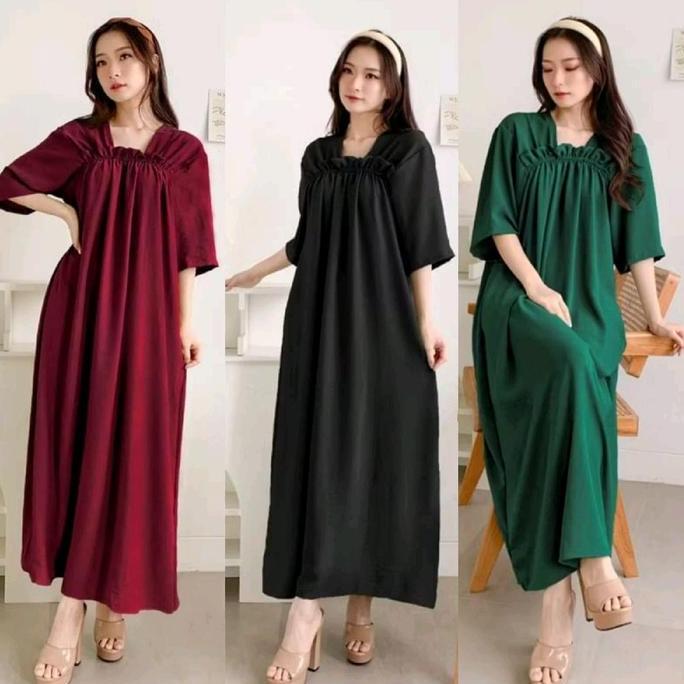 Saveramanggala - Daster Fuji Panjang Cringkel Baju Gamis Wanita Karet Dada Dress Kekinian Simple Ele