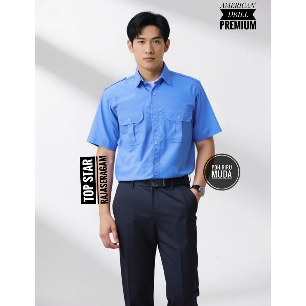 ORIGINAL SERAGAM KEMEJA PDH BIRU MUDA KATUN TRANS TV BAJU NET TV PDL KOMUNITAS KANTOR