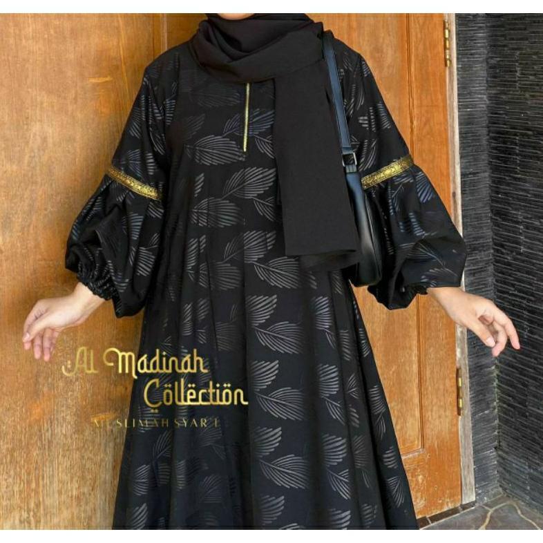 hot sale abaya shiva/abaya embos lengan balon temboro wolfis hitam full motif gamis muslim wanita