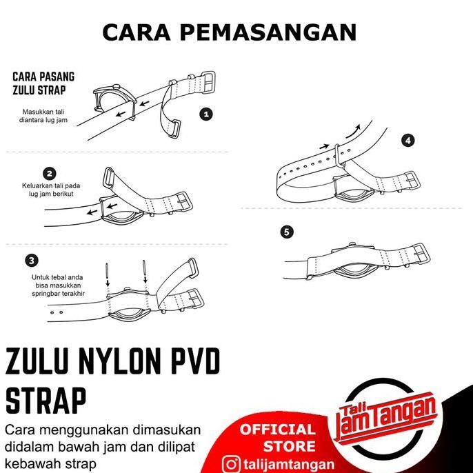 Tali Jam Tangan Nato / Zulu Nylon Red Strap 5 Ring Black PVD 20mm