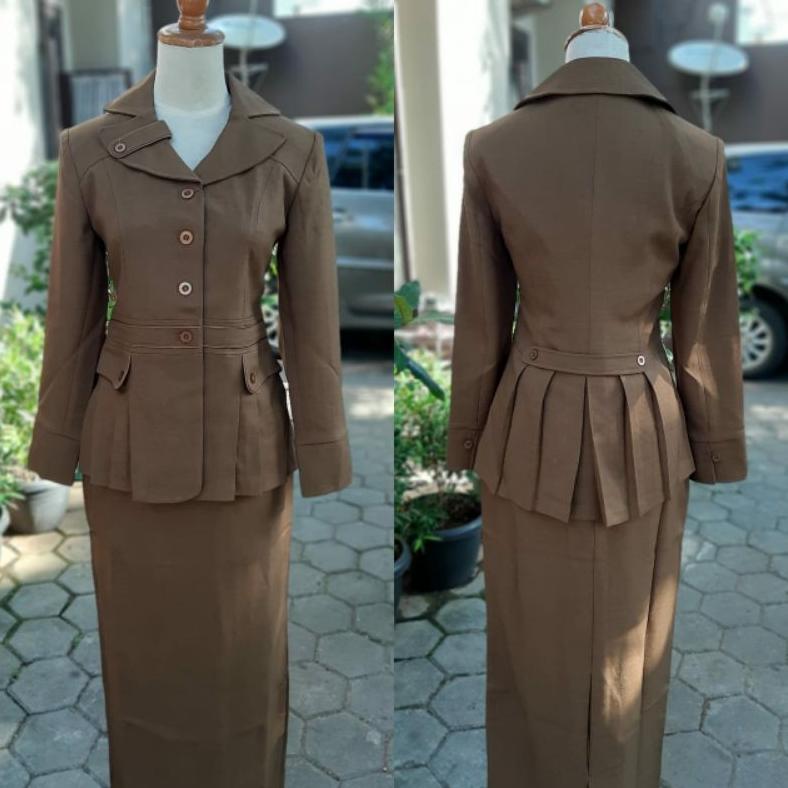 PREMIUM BLEZER KHEKI TUA WANITA SERAGAM PDH,ASN,GURU,SERAGAM PEMDA ACEH BAJU DINAS PEMDA GELAP WANIT