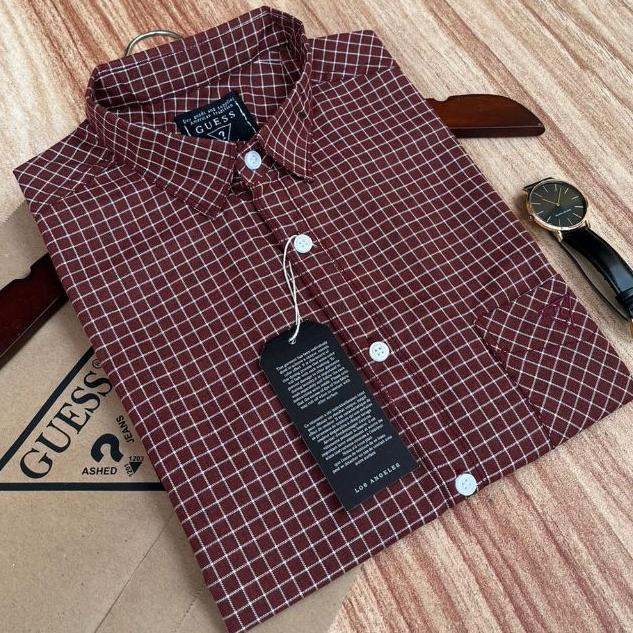 ORIGINAL KEMEJA PRIA GUESS ORIGINAL TANGAN PENDEK PRIA TERBARU A / KEMEJA SLIM FULL KANCING PRIA BES