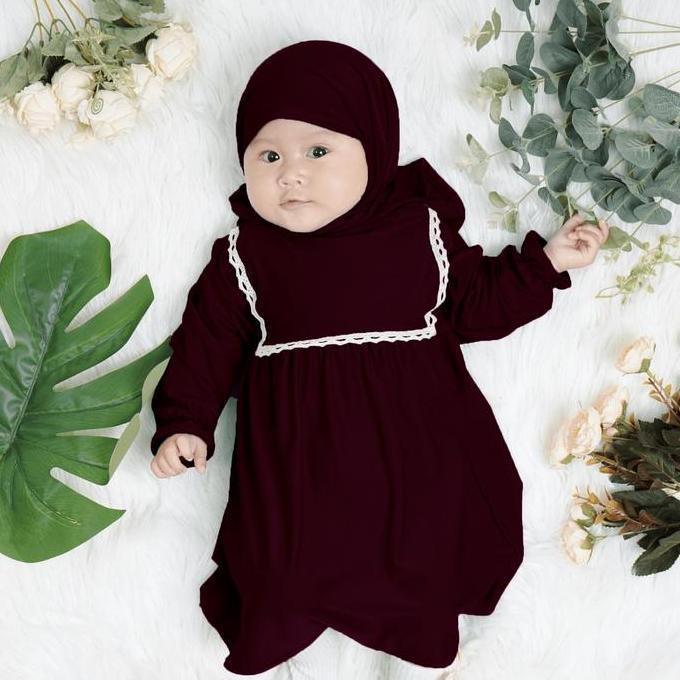 Okeajalah- Gamis Anak Bayi New Aqila + Free Hijab  Jersey Adem Super Lembut Nyaman