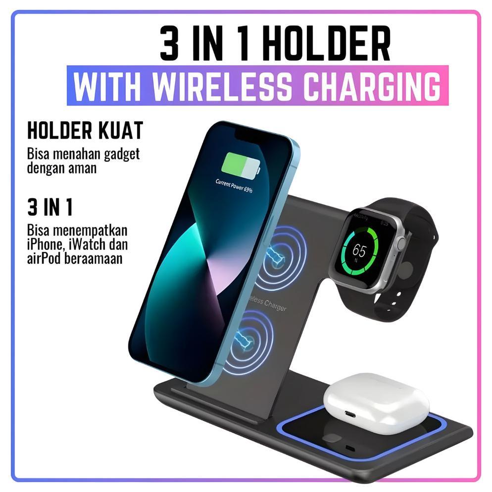 3 In 1 Wireless Charger Foldable Charging Station LED For Mobile Phone iPhone 15 14 13 12 11 Apple W