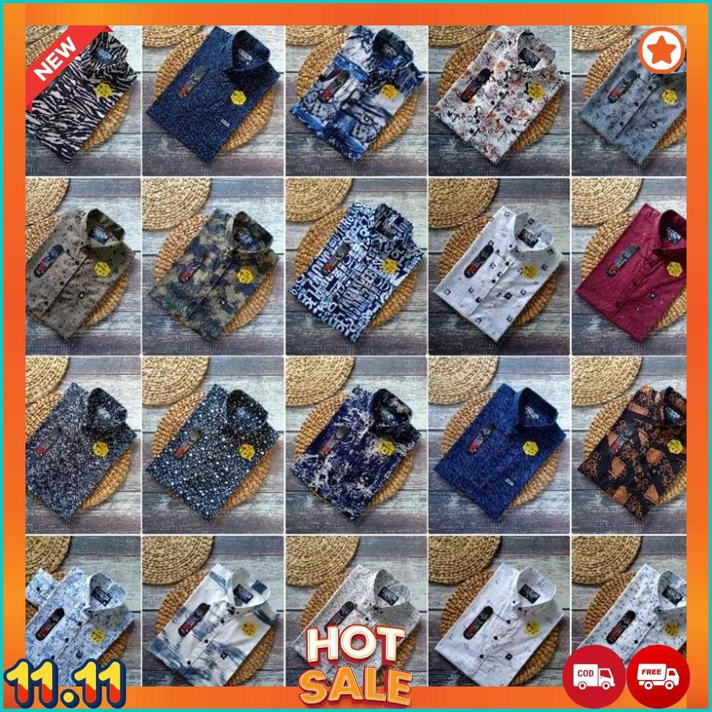Grosir kemeja motif pria lengan pendek merk AIF, REDBLIT, NJC, DELTON, dan SEVENSECOB kualitas distr