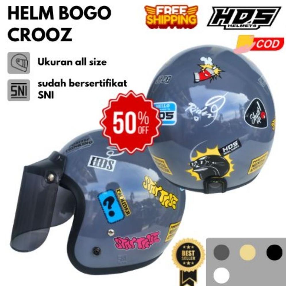 Helm Bogo Dewasa Retro Crooz Classic Half Face HDS Helmet Motorcycle SNI Pria Wanita Cepol Hijab