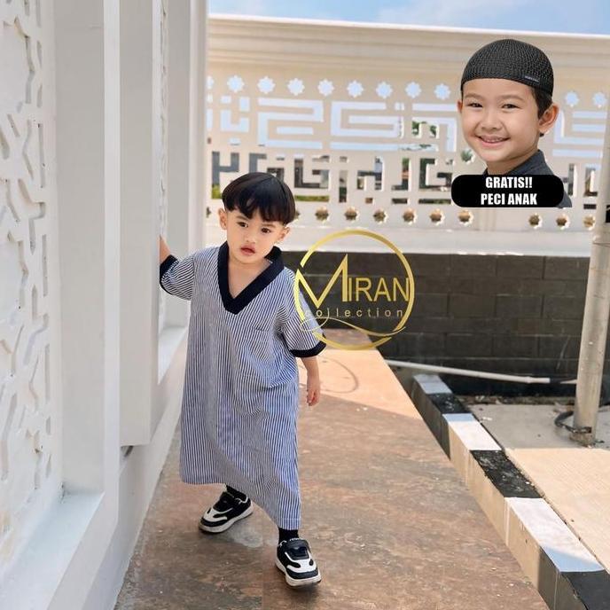 Okeajalah- Bisa Cod Jubah Anak Laki Laki 2 3 5 6 Tahun Tangan Pendek Motif Salur Garis Baju Gamis Ko
