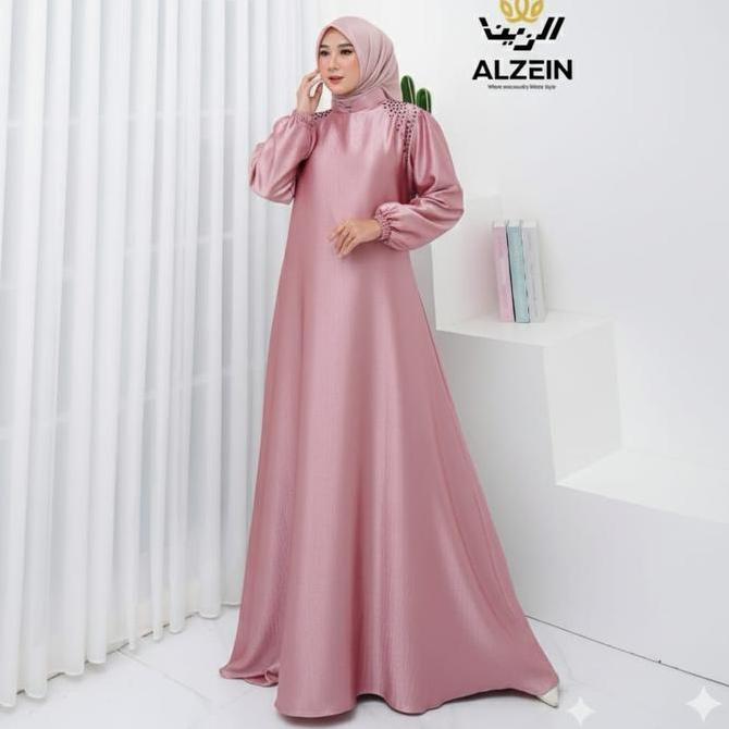 Shukyo- Saukia Dress Gamis Nita Muslim Set Hijab Segi Empat Bahan Silk Kombinasi Sequeen Gamis Silky