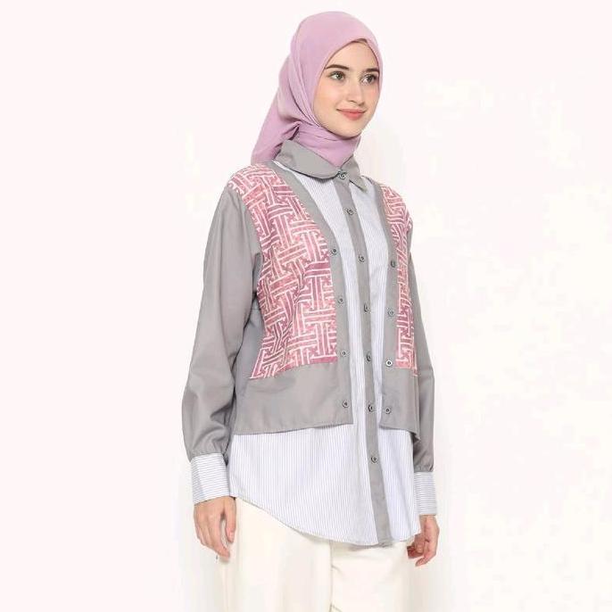 Saiara Izora Abu Kemeja Batik Kombinasi Terbaru 