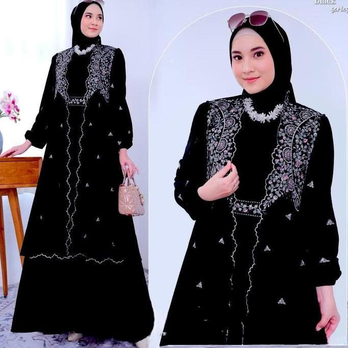 Shukyo- Aksyshop Syahira Dress Bordir Gamis Ceruti Babydoll Terbaru Gamis Outer Set Bordir Simple El